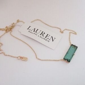 RALPH LAUREN - Gold tone Baguette Pendant Necklace Green